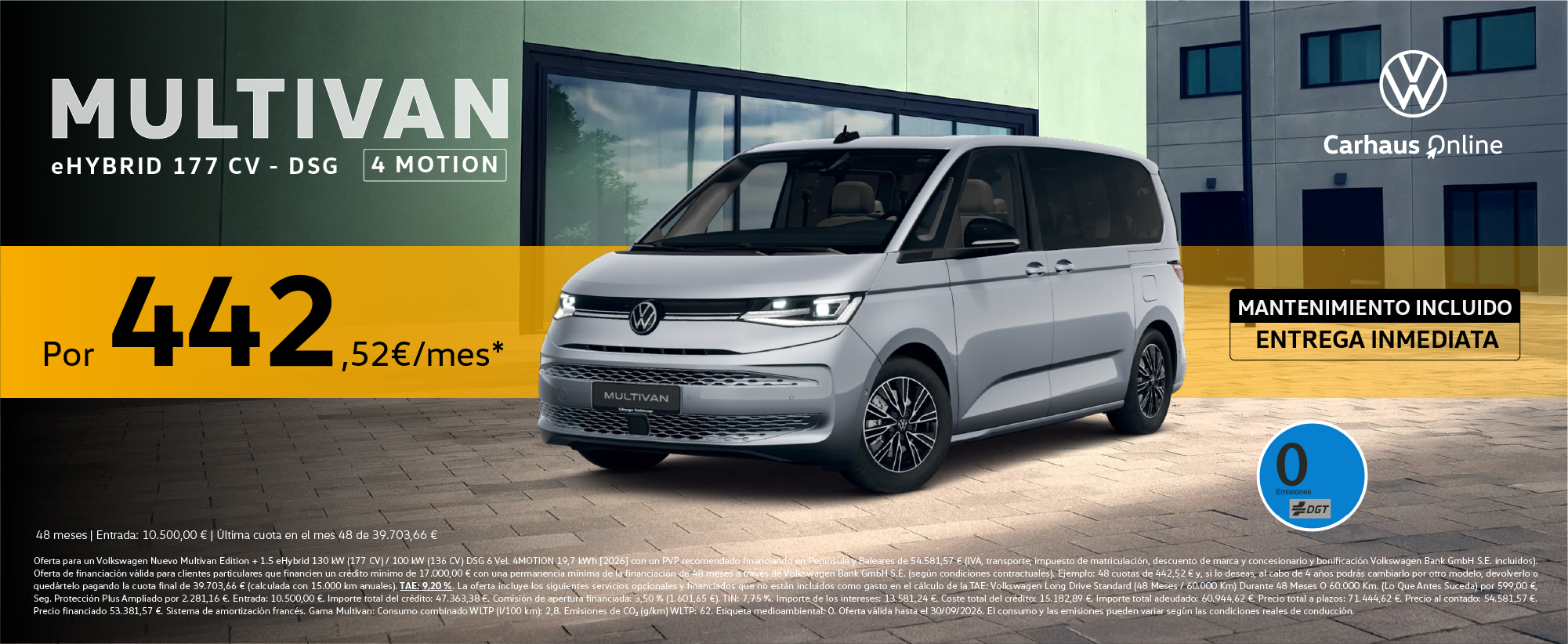 ¡Exclusivo Online! Multivan e-HYBRID 4MOTION por 442,52€/mes*